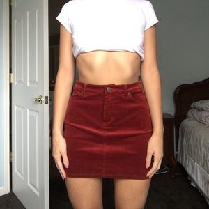 Burgundy velvet miniskirt